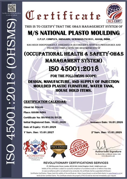 ISO 45001:2018 certificate, Guwahati plant