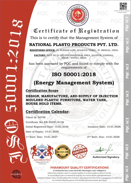 ISO 50001:2018 certificate, Hajipur plant