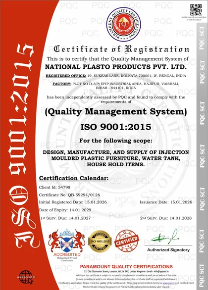 ISO 9001:2015 certificate, Hajipur plant