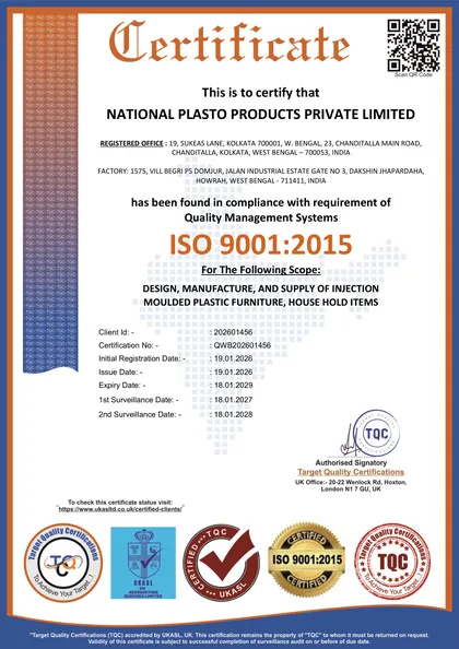 ISO 9001:2015 certificate, Howrah plant