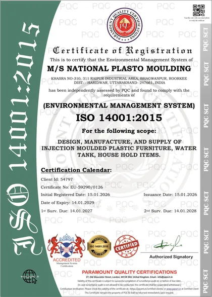ISO 14001:2015 certificate, Roorkee plant