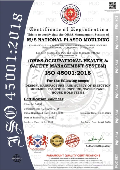ISO 45001:2018 certificate, Roorkee plant