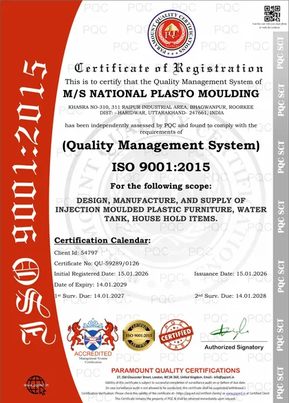 ISO 9001:2015 certificate, Roorkee plant