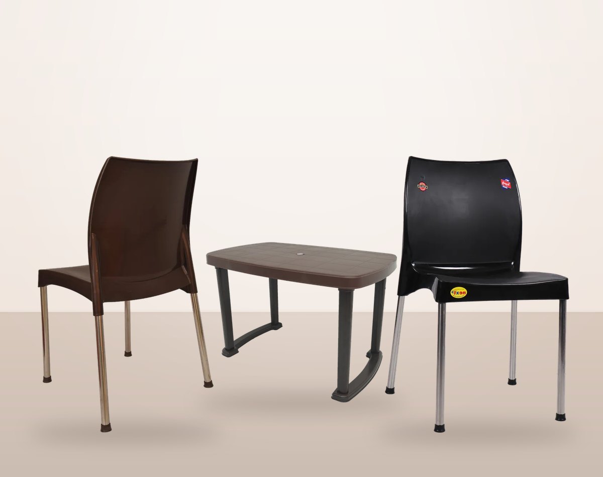 NEXT Kraft and Matt steel-leg cafe chairs with a Captain Flora table